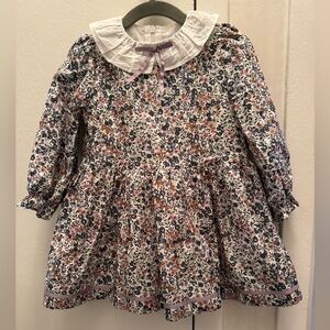 Floral Long-Sleeve Dress with White Collar